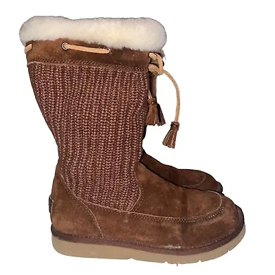 UGG Australia Boots Womens Size 6 Suede  Leather Fur Suburb Crochet Knit 5124 • $32.90