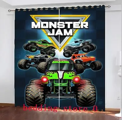 Monster Jam Trucks Kids Bedroom Curtains Ring Blackout Door Decor UV Protect • £22.79