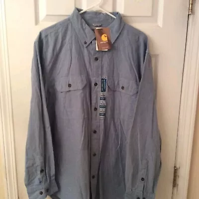 Carhartt Relaxed Fit Large Long Sleeve Chambray Button Down Shirt Denim Blue  • $29.99