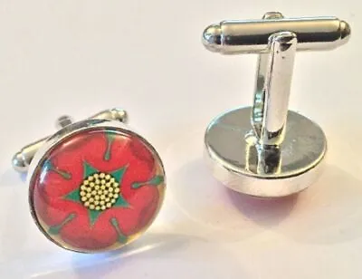 Quality Red Rose Of Lancashire Emblem Flag Cufflinks Dress Shirt Lancastrian Uk • £2.95