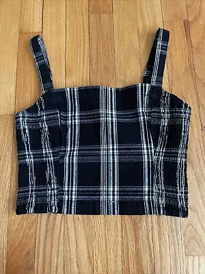 $21.62 • Buy Hollister Women's Black White Plaid Mini Crop Top Smocked M