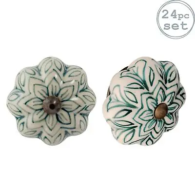 £30.99 • Buy 24x Floral Ceramic Cabinet Knobs Cupboard Door Drawer Handles Dark Green