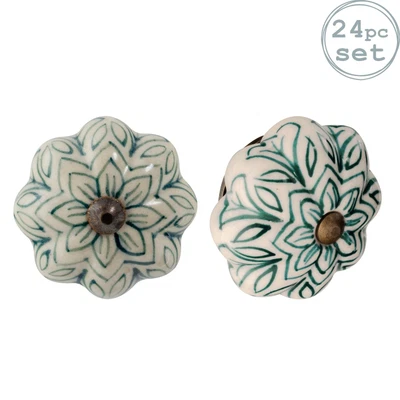 £30.99 • Buy 24x Floral Ceramic Cabinet Knobs Cupboard Door Drawer Handles Dark Green