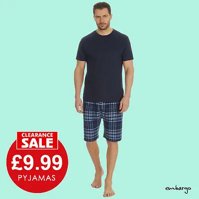 Mens Short Pyjamas Set Pyjama Sets TShirt And Shorts Cotton PJ's Sale Navy PJs • $12.62