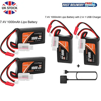 7.4V Lipo Battery 1000mAh PH2.0 & JST Plug With Charger For WLToys Axial SCX24 • £17.09