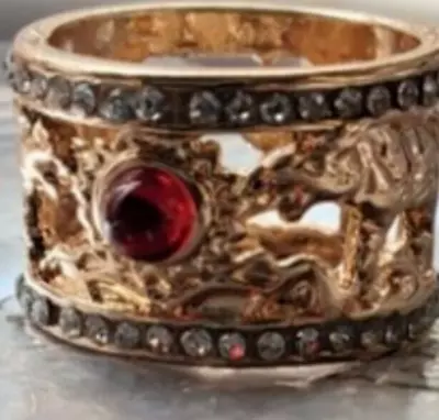 10K Men’s Yellow Gold Two Tigers Red Stone And 2 Rows Art Diamond Ring Size 11 • $20.50