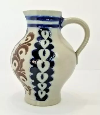 Merkelbach Goebel Salt Glaze Stoneware Hearts Pitcher 7.5  Germany Handarbeit • $16.75