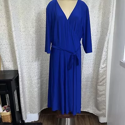 Kiyonna Womens Royal Blue Jersey Tie Front Midi Wrap Dress Plus 3X • $29.99