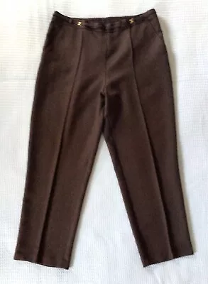 M&S Trousers Classic Brown Trousers With Elastcated Waist Size 14 Short • £3.99