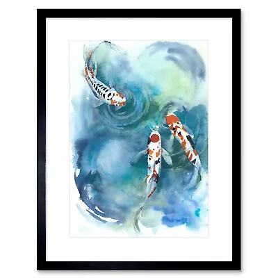 Japanese Koi Fish Near Surface Framed Wall Art Print 9X7 In • £15.99