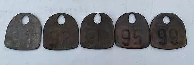 Vintage Antique Numbered Brass Metal Cow Tag Lot Of 5 Unpolished • $65