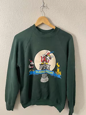 VTG Walt Disney 80's Mickey Mouse Long Sleeve Green Sweatshirt Men's Large • $34.99