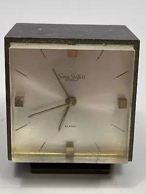 Vintage Swiza Sheffield 8 Day Brass Desk Travel Clock Alarm Runs PARTS REPAIR • $39.99