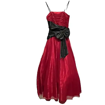 Masquerade Prom Ball Gown Dress Junior Size 3 Women Red Black Swiss Dot Retro • $89.97