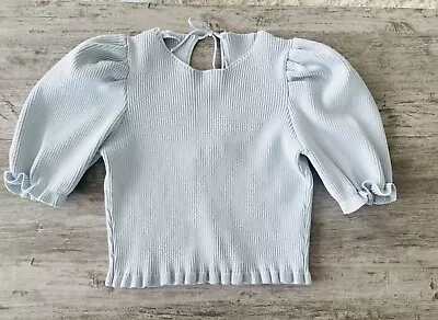 Zara Baby Blue Open Back Ribbed Puff Sleeve Knit Top Size Large NWOT • $32.99