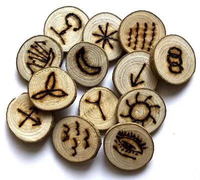 Wooden Witches Rune Set Handmade From Wood For Divination Wiccan Pagan Witch • £11.80