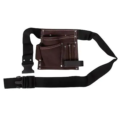 5-Pocket Split Leather Tool Belt Work Apron Adjustable Nail Pouch Hammer Loop • £8.99