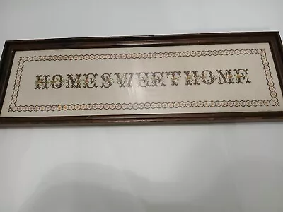 Vtg 1979 Needlepoint Cross Stitch Home Sweet Home Framed 23x8 Wood Frame • $34.99