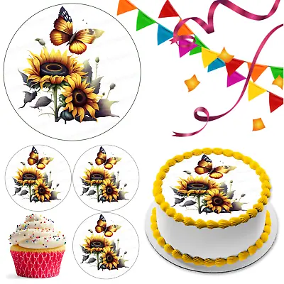 Sunflower  Flower Cake Topper Party Deco Edible Birthday Celebration Cupcake • £5.49