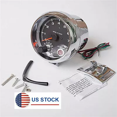 USA Chrome 3 3/4  Analog Car Tachometer Gauge 0~8000RPM Adjustable Shift Light • $29.59