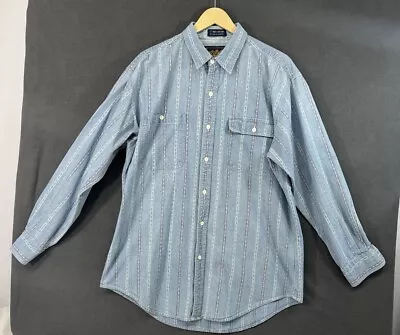 Vintage 90s Ralph Lauren Chaps Scout Shirt Chambray Stripe Buttons SZ 16.5 34 L • $29.68
