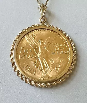 50 Pesos Moneda Mexican Centenario Wedding Fancy Pendant 14k Yellow Gold Over • $188.99