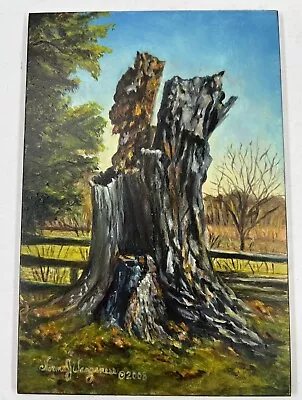 Norma Wangsness Oil On Board Miniature Painting Oak Tree Stump 4x6” Fine Art • $166.32