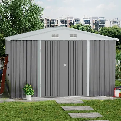 Galvanised Metal Steel Sheds Garden Storage Shed W/ Door Ventilation Grey Sturdy • £479.95