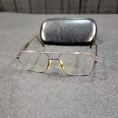 Safilo Elasta Aviator Eyeglasses Frames Only VTG 70s Square Silver Tan Accents • $29.99