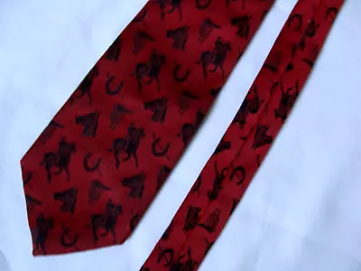 Vintage HORSE RACING Polo SLIM TIE Polyester Red Jockey 127 Cm 50  Long 3  Wide • £15