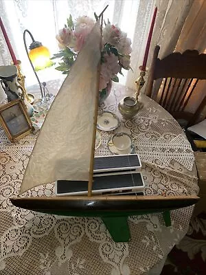 $25 • Buy NICE!  29” Vintage Toy Sailboat Pond Yacht, Boat Hollow,  Repair Project, As Is