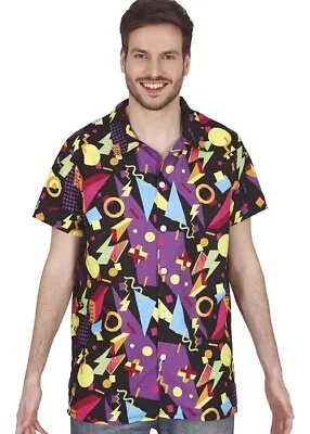 Mens Bright Geometric Pattern 80s Shirt • £27.99