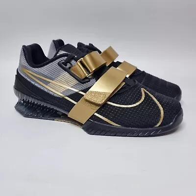 NIKE Romaleos 4 Black Metallic Gold Weightlifting Gym Shoes Powerlift Mens Sz 10 • $169.95