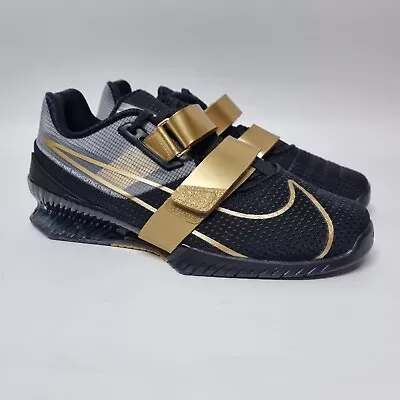 NIKE Romaleos 4 Black Metallic Gold Weightlifting Gym Shoes Powerlift Mens Sz 11 • $169.95