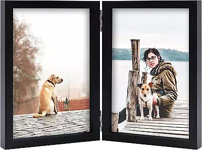 4X6 Double Picture Frame Wooden Hinged Photo Frame Definition Glass Stand Vertic • $12.65