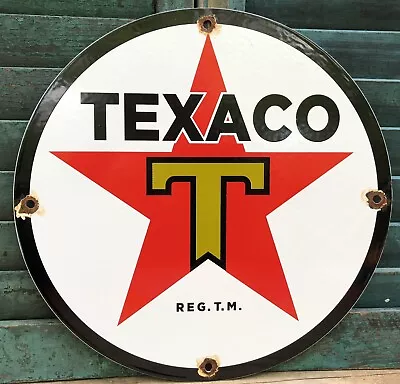 Vintage Texaco Gasoline Star Porcelain Sign Gas Pump Motor Oil • $29.99