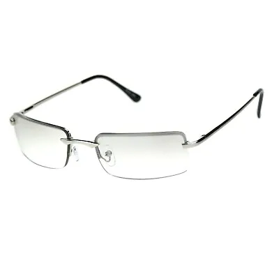 Mens Spring Hinge Narrow Rectangular Rimless Classy Metal Rim Sunglasses • $12.95