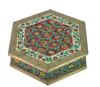 Vintage Indian Traditional Wooden Velvet Meenakari Work Jewelry Box I71-529 • $51.75