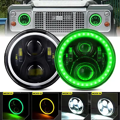 Pair 7inch Round LED Headlights Green Halo Turn Light HI/LO Sealed For GQ Patrol • $125.95