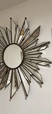 Vintage Crimped Brass Starburst Mirror  • $1200