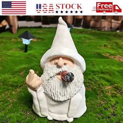 $9.99 • Buy Smoking White Wizard Gnome Middle Finger Lawn Ornament Statue Garden Yard Decor