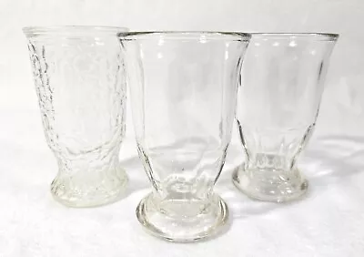 3 Vintage Clear Textured Footed Glass Jelly Jars • $14.95