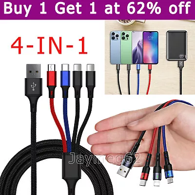 4 In 1 Multi USB Charger Charging Cable Lead Cord For 2 IPhone Type-C Micro USB • £3.71