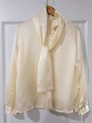 Jessica West Vintage Retro Women's Button Tie Neck Blouse Shirt Secretary Sz 12 • $16.54