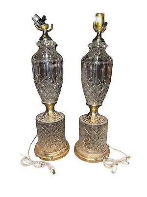 Vintage 24” Crystal Brass Pair Of Table Lamps • $165