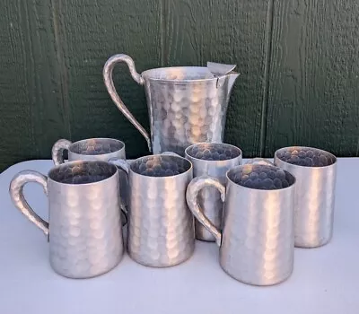 VTG Hand Forged Everlast Metal Hammered Aluminum Pitcher Set & 6 Mug Cups MCM • $44