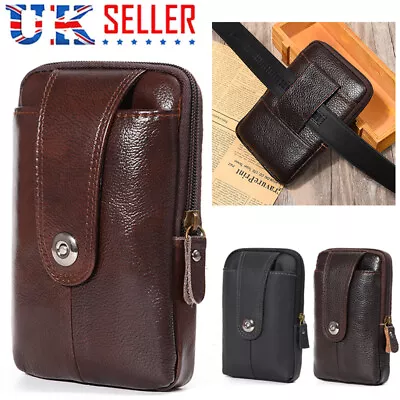 Men Genuine Leather Phone Pouch Belt Bag Waist Belt Wallet Pouch Running Bag • £3.99