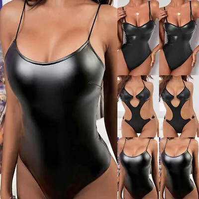£7.29 • Buy Womens Sexy PU Leather Lingerie Bodysuit Wet Look Leotard Underwear Sleepwear