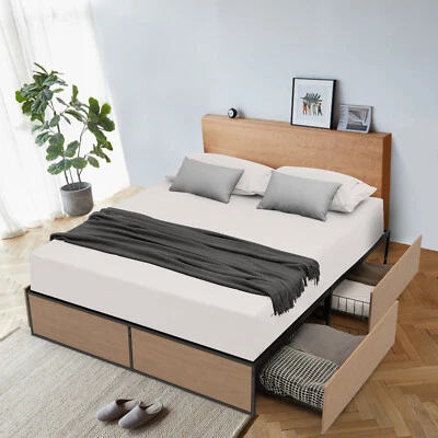$225.95 • Buy Giantex Platform Bed Frame Queen Double Mattress Base W/ 4 Drawers Wood & Metal