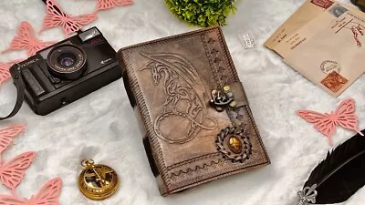 Dragon Dnd Vintage Leather Journal With Clasp Lock • $28.39